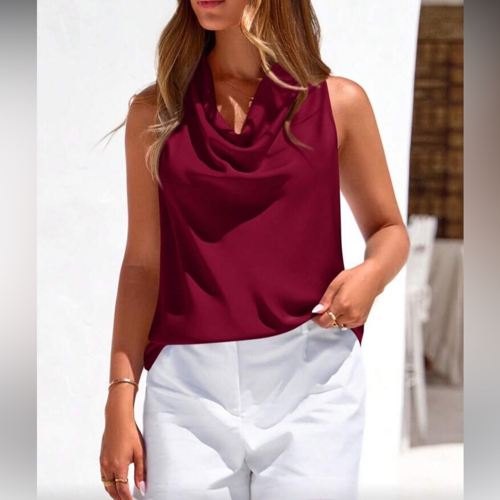 Sleeveless Cowl Neck Women's Top in Burgundy
